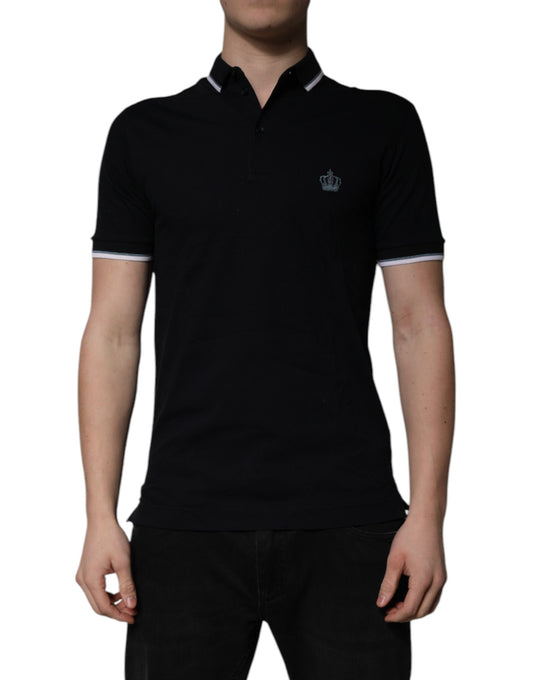 Dolce &amp; Gabbana – Schwarzes Poloshirt aus Baumwolle mit Kronenkragen