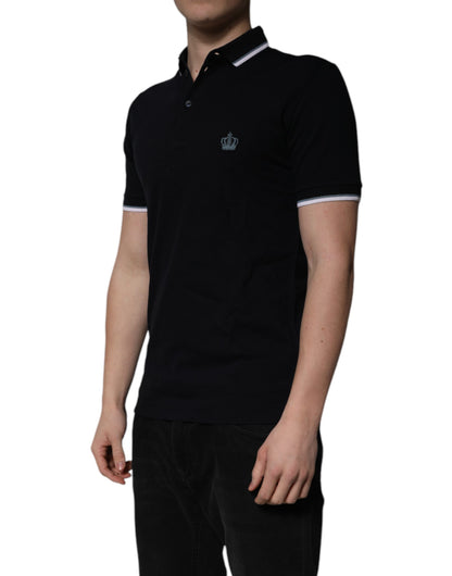 Dolce &amp; Gabbana – Schwarzes Poloshirt aus Baumwolle mit Kronenkragen