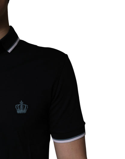 Dolce &amp; Gabbana – Schwarzes Poloshirt aus Baumwolle mit Kronenkragen