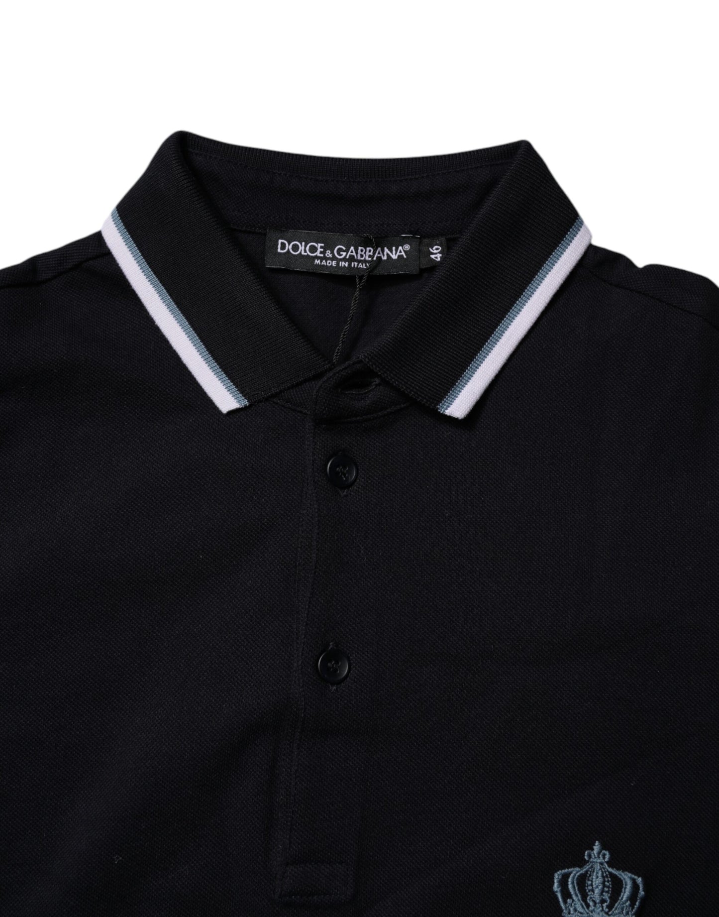 Dolce &amp; Gabbana – Schwarzes Poloshirt aus Baumwolle mit Kronenkragen