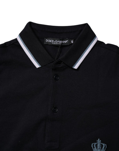 Dolce &amp; Gabbana – Schwarzes Poloshirt aus Baumwolle mit Kronenkragen