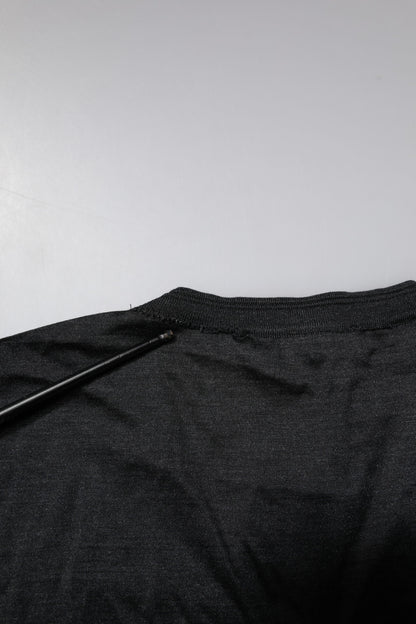 Dolce &amp; Gabbana – Dunkelgraues Seiden-T-Shirt mit V-Ausschnitt und kurzen Ärmeln