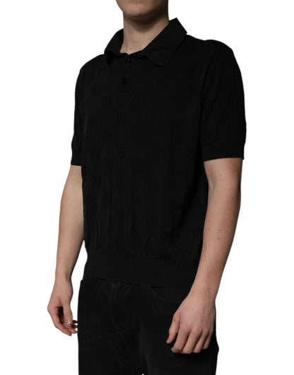 Dolce &amp; Gabbana – Schwarzes Polo-T-Shirt aus Seide mit Kragen