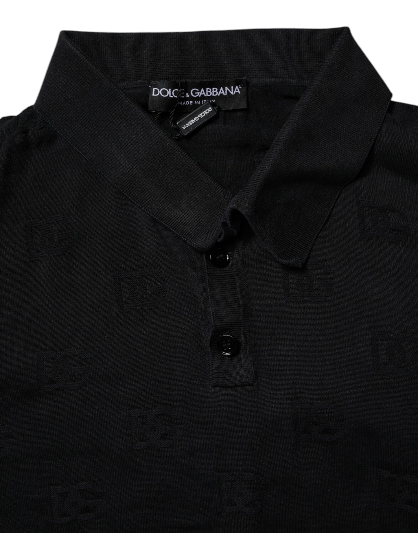 Dolce &amp; Gabbana – Schwarzes Polo-T-Shirt aus Seide mit Kragen
