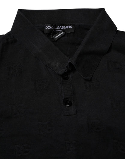 Dolce &amp; Gabbana – Schwarzes Polo-T-Shirt aus Seide mit Kragen