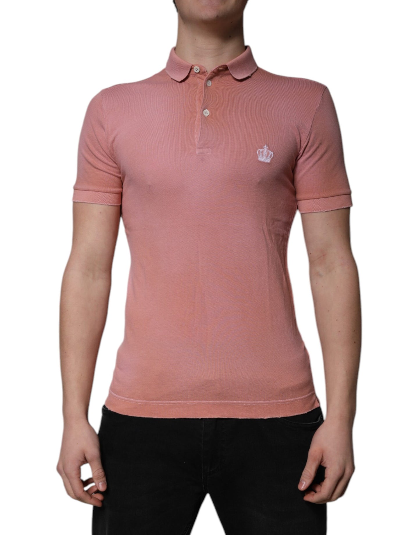 Dolce &amp; Gabbana – Poloshirt aus Baumwolle mit Kronenkragen in Rosa