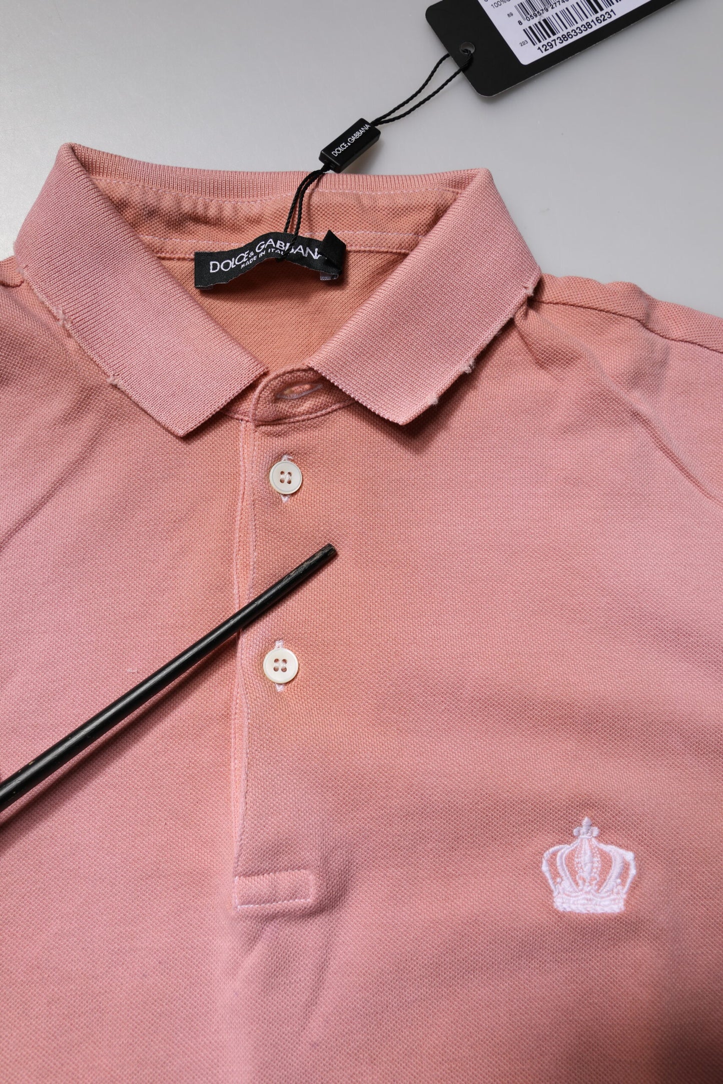 Dolce &amp; Gabbana – Poloshirt aus Baumwolle mit Kronenkragen in Rosa