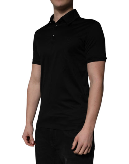 Dolce &amp; Gabbana – Schwarzes Polo-T-Shirt aus Baumwolle mit Kragen