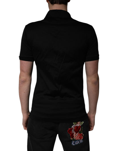 Dolce &amp; Gabbana – Schwarzes Polo-T-Shirt aus Baumwolle mit Kragen