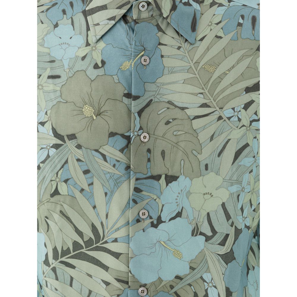 Tom Ford Blaues Lyocell-Hemd mit Muster