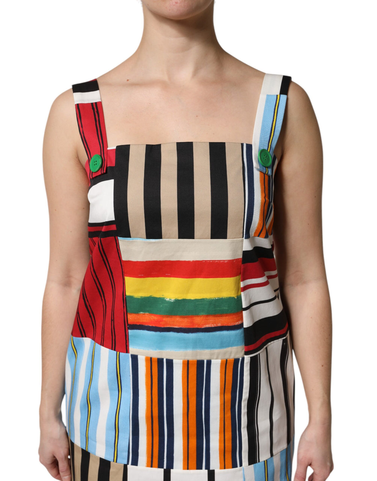 Dolce &amp; Gabbana – Ärmelloses Kleid aus mehrfarbiger Baumwolle mit Streifen