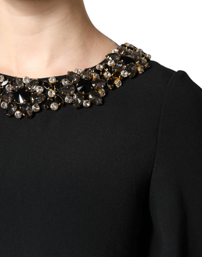 Dolce &amp; Gabbana – Schwarzes Minikleid mit Rundhalsausschnitt und Kristallverzierung