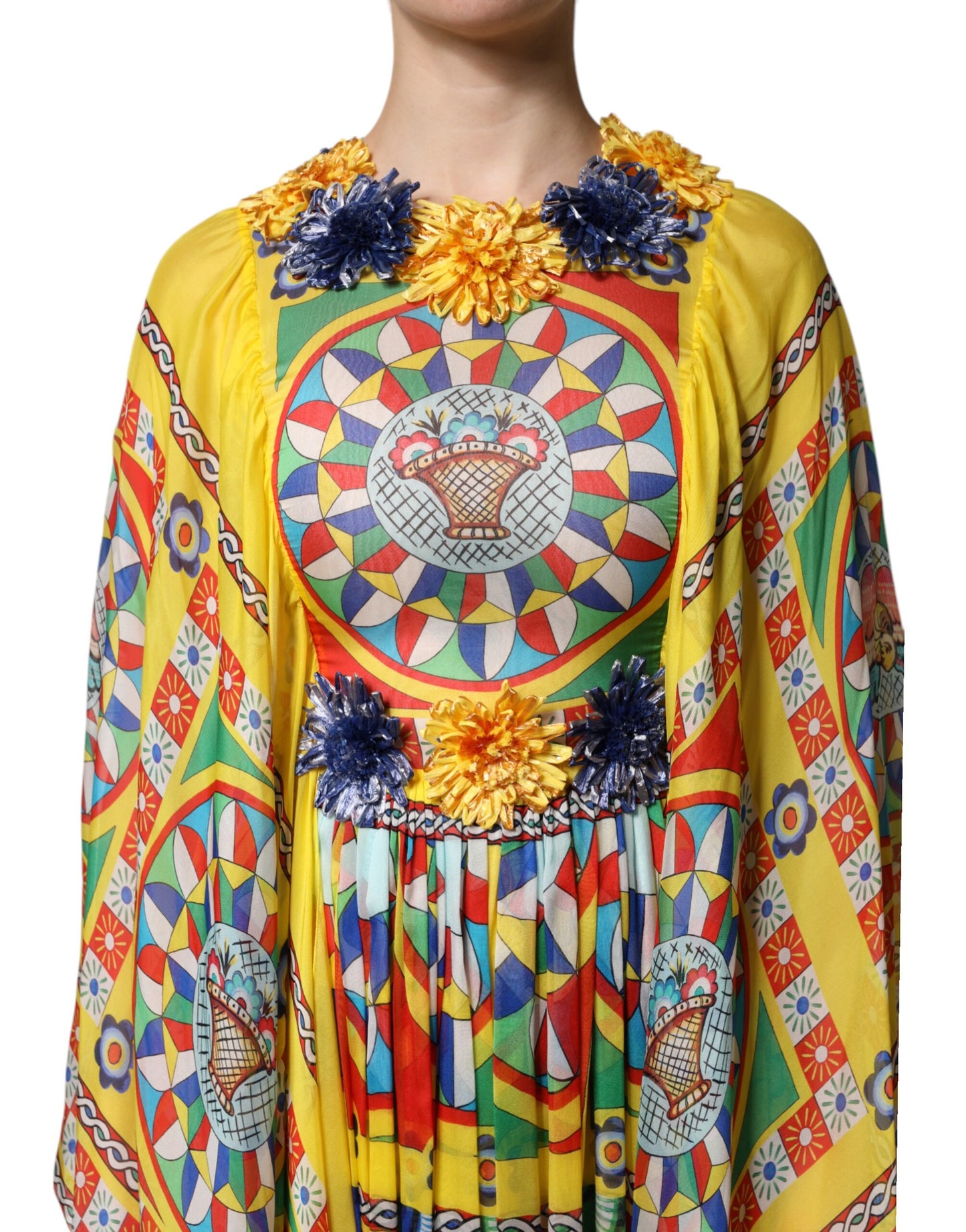 Dolce &amp; Gabbana – Mehrfarbiges Kaftan-Twillkleid mit Carretto-Print