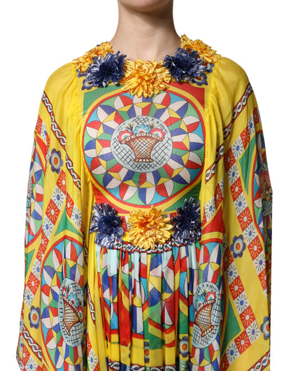 Dolce &amp; Gabbana – Mehrfarbiges Kaftan-Twillkleid mit Carretto-Print