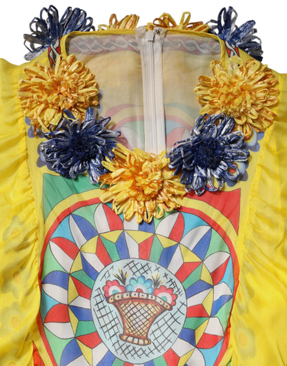 Dolce &amp; Gabbana – Mehrfarbiges Kaftan-Twillkleid mit Carretto-Print