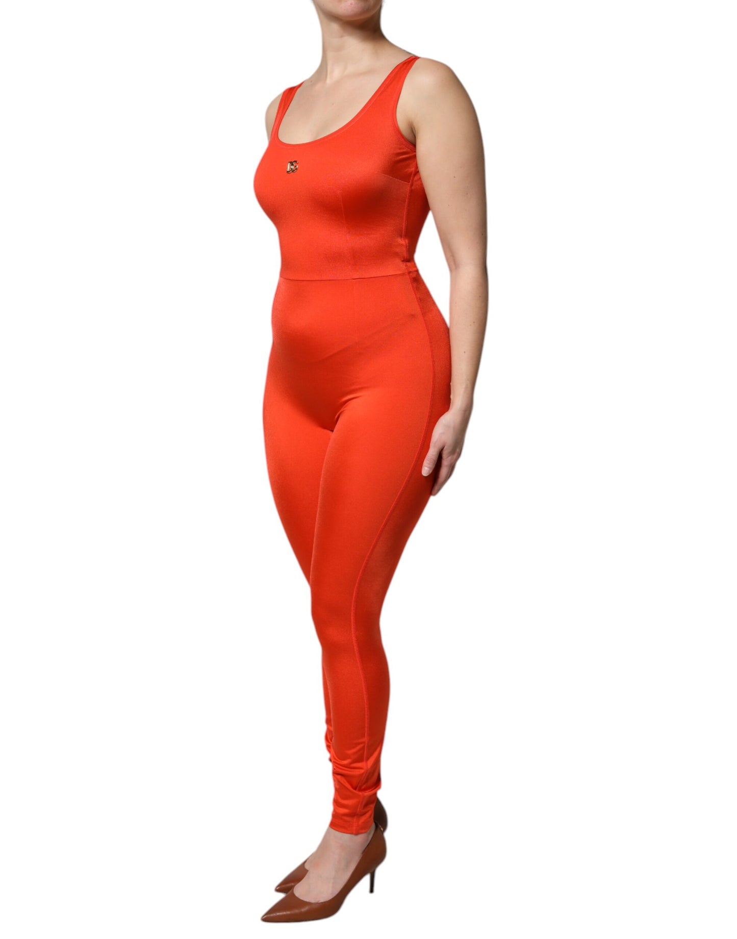 Dolce &amp; Gabbana, orangefarbenes, ärmelloses, figurbetontes Jumpsuit-Kleid