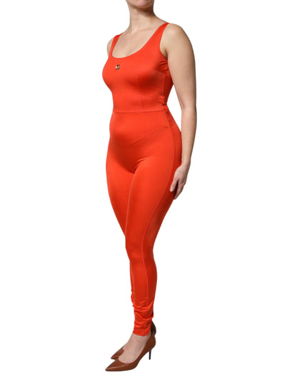 Dolce &amp; Gabbana, orangefarbenes, ärmelloses, figurbetontes Jumpsuit-Kleid
