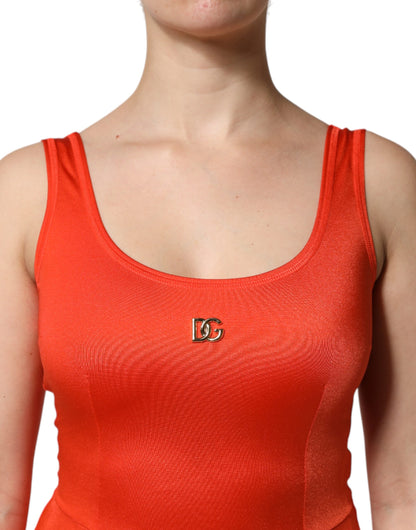 Dolce &amp; Gabbana, orangefarbenes, ärmelloses, figurbetontes Jumpsuit-Kleid