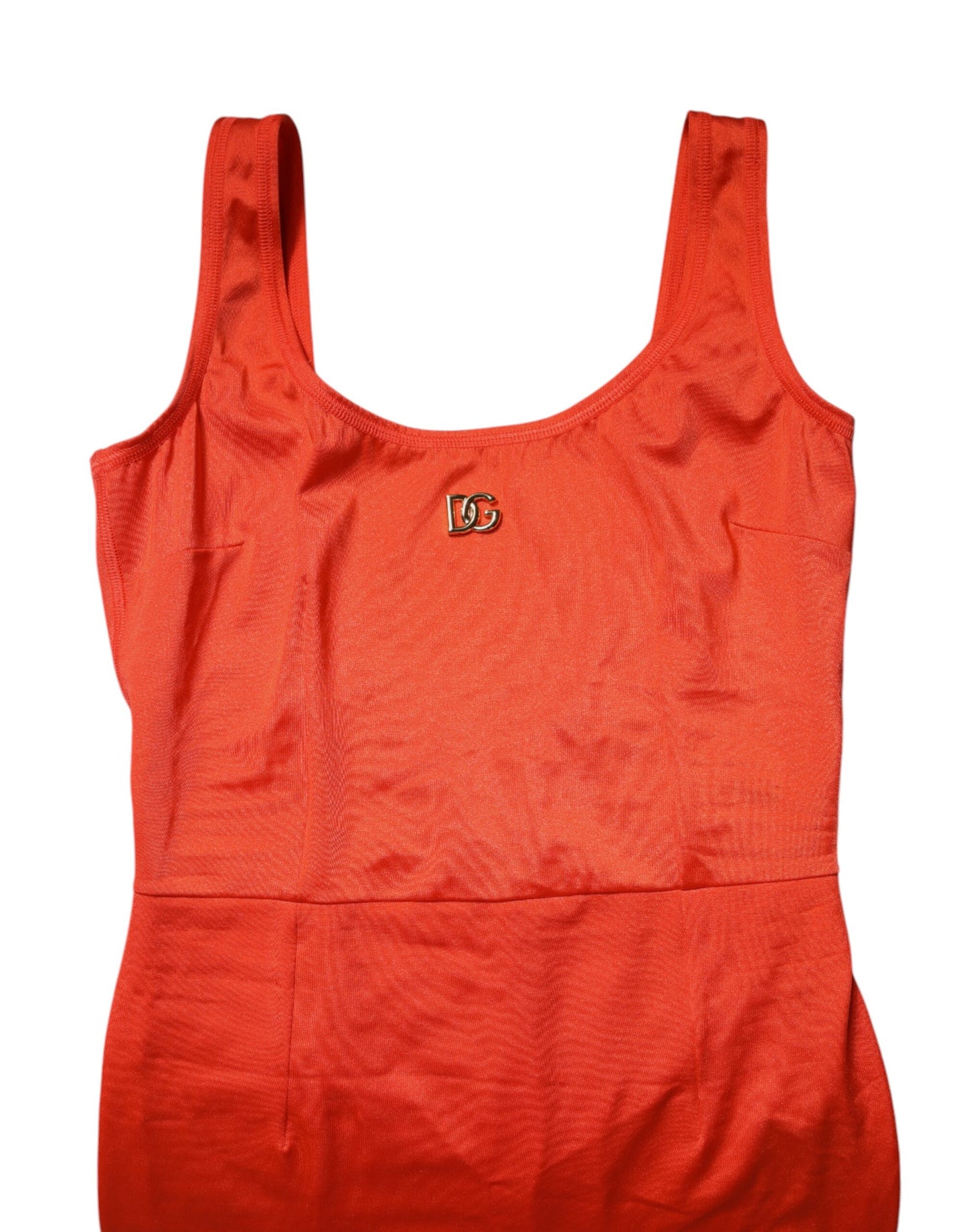 Dolce &amp; Gabbana, orangefarbenes, ärmelloses, figurbetontes Jumpsuit-Kleid