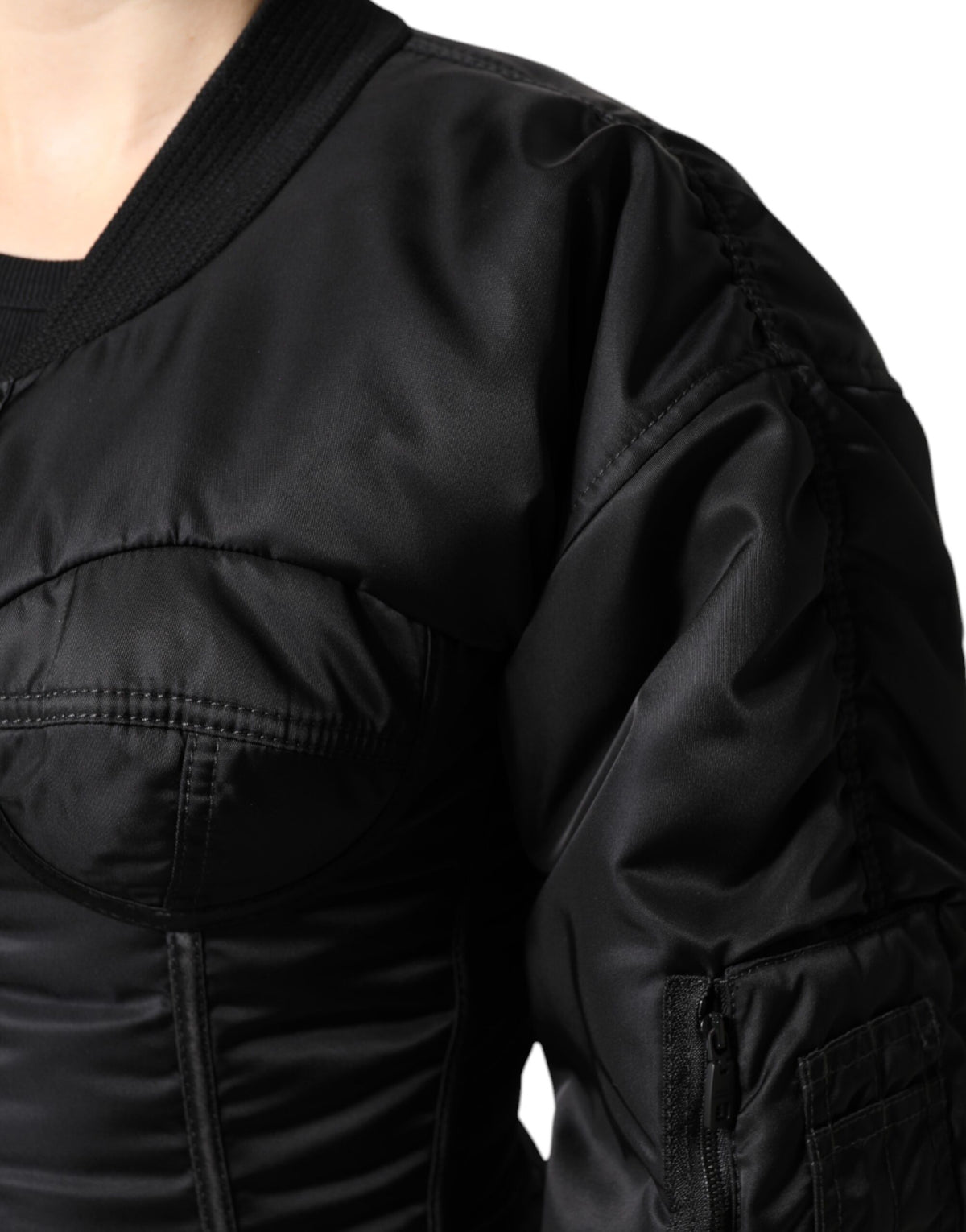 Dolce &amp; Gabbana – Schwarze Nylon-Bustier-Kordeljacke mit durchgehendem Reißverschluss