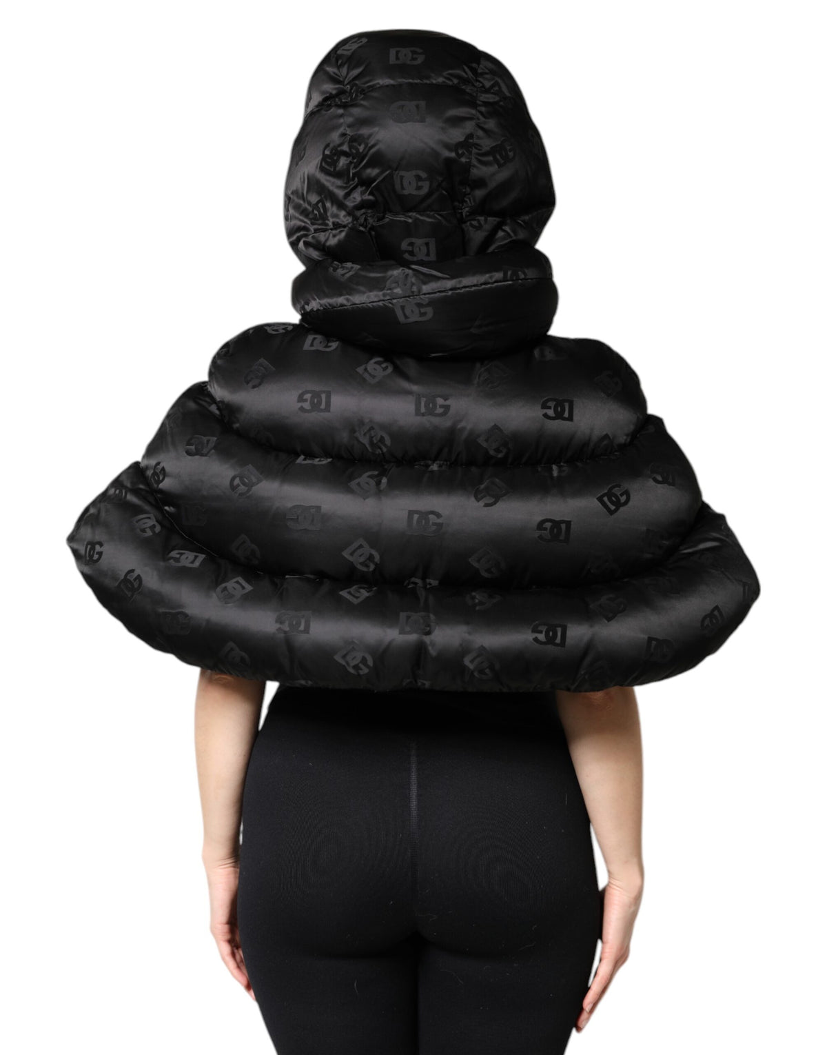 Dolce &amp; Gabbana – Kurze, wattierte Pufferjacke mit Kapuze und durchgehendem Reißverschluss in Schwarz