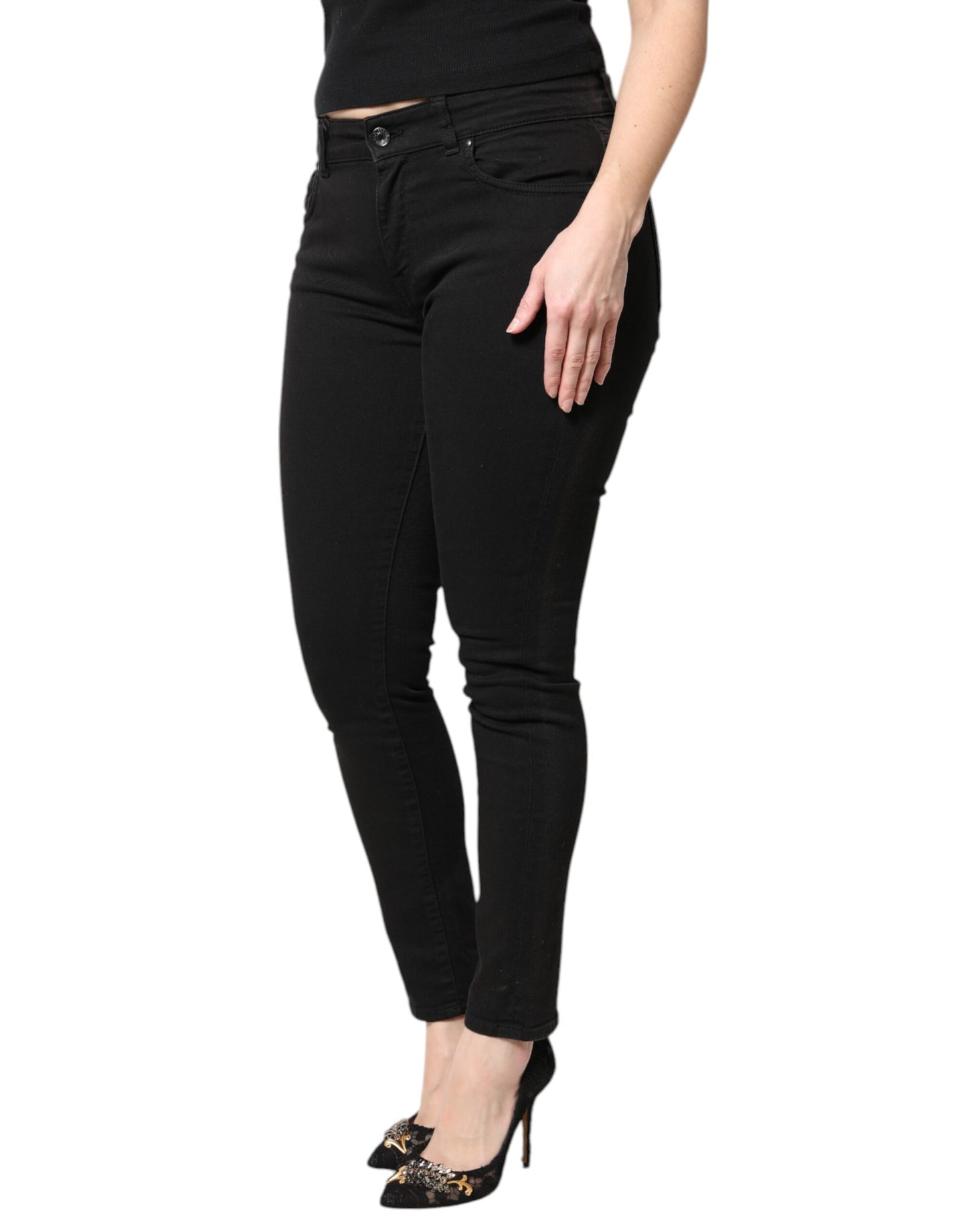 Dolce &amp; Gabbana – Schwarze Skinny-Jeans aus Baumwolle mit mittlerer Taille