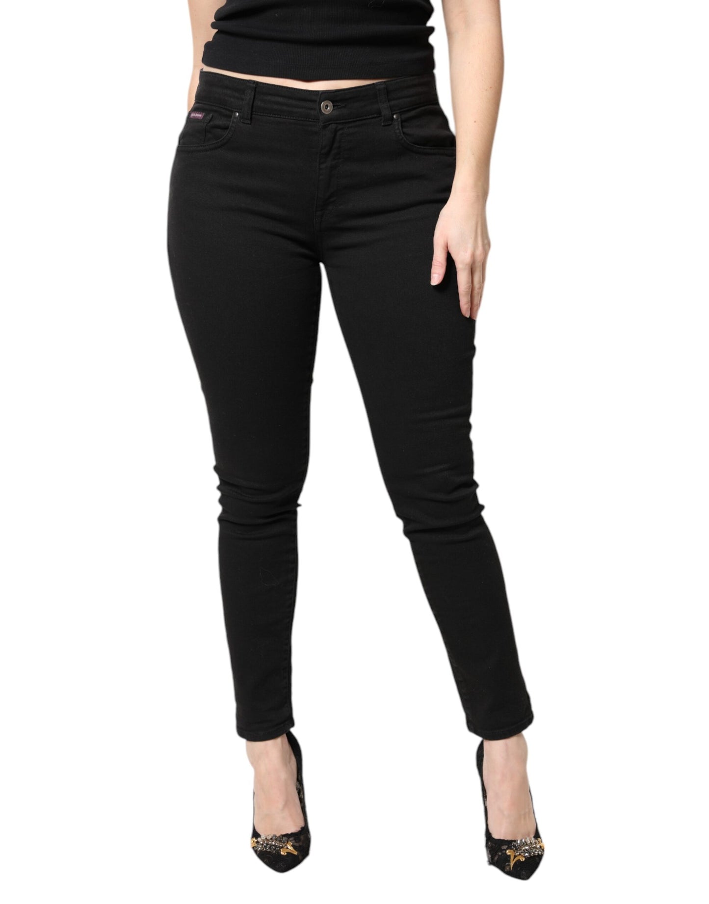 Dolce &amp; Gabbana – Schwarze Skinny-Jeans aus Baumwolle mit mittlerer Taille