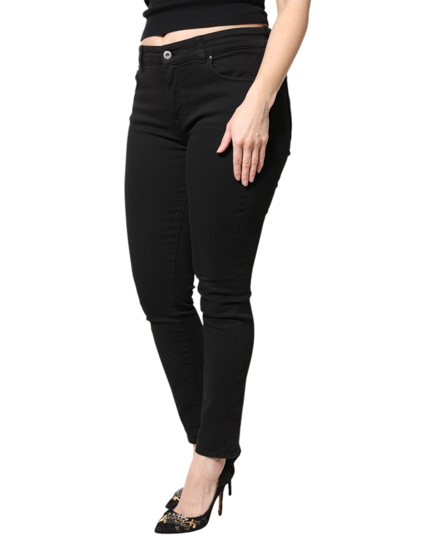 Dolce &amp; Gabbana – Schwarze Skinny-Jeans aus Baumwolle mit mittlerer Taille