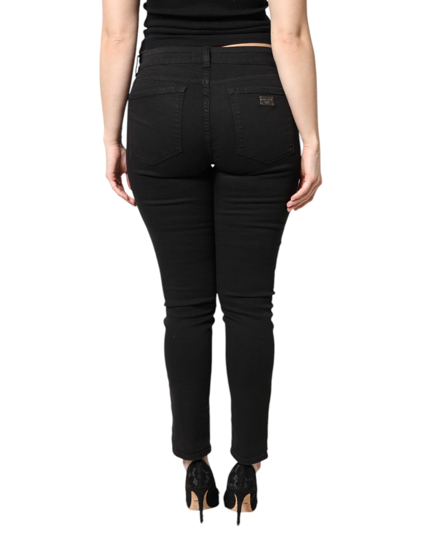 Dolce &amp; Gabbana – Schwarze Skinny-Jeans aus Baumwolle mit mittlerer Taille
