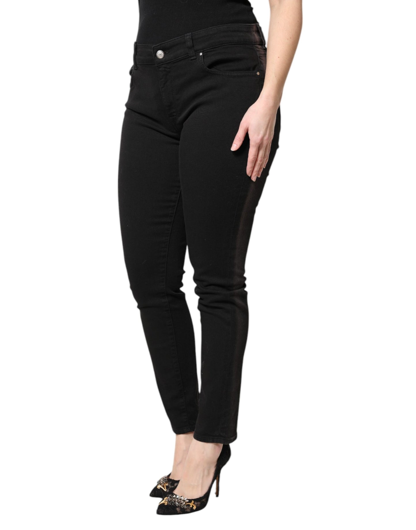 Dolce &amp; Gabbana – Schwarze Skinny-Jeans aus Baumwolle mit mittlerer Taille
