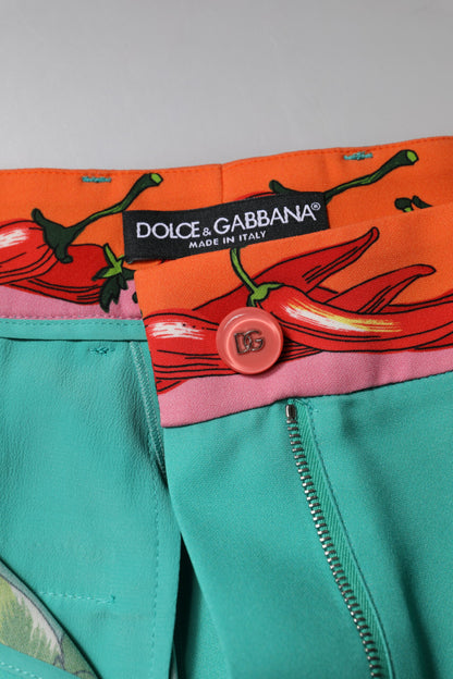 Dolce &amp; Gabbana Grüne, gerade Hose aus bedruckter Seide