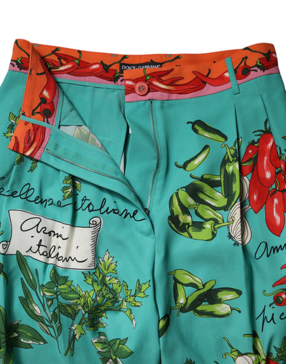 Dolce &amp; Gabbana Grüne, gerade Hose aus bedruckter Seide