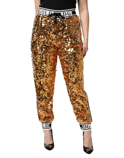 Dolce &amp; Gabbana – Jogginghose mit Pailletten und DG-Logo in Metallic-Gold
