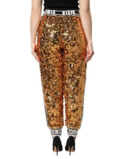 Dolce &amp; Gabbana – Jogginghose mit Pailletten und DG-Logo in Metallic-Gold