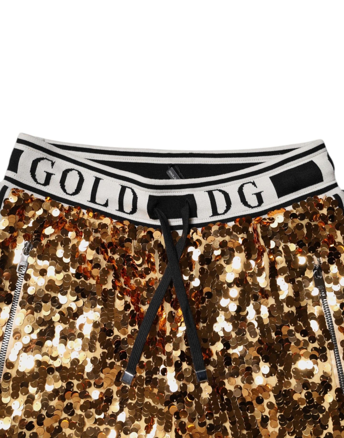 Dolce &amp; Gabbana – Jogginghose mit Pailletten und DG-Logo in Metallic-Gold
