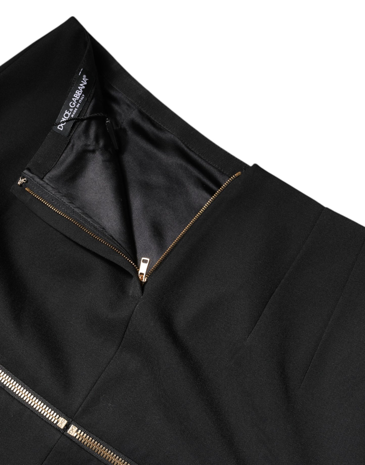 Dolce &amp; Gabbana – Schwarzer Minirock aus Schurwolle mit hoher Taille