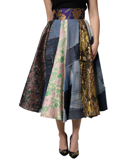 Dolce &amp; Gabbana – Mehrfarbiger Patchwork-Midirock mit hoher Taille