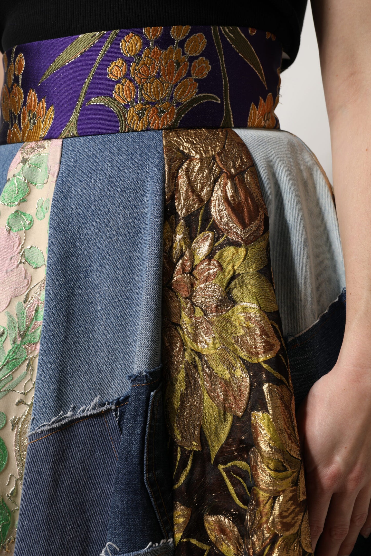 Dolce &amp; Gabbana – Mehrfarbiger Patchwork-Midirock mit hoher Taille