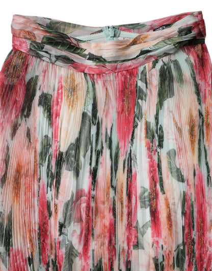 Dolce &amp; Gabbana – Mehrfarbiger Midirock aus Seide mit Blumenmuster und hoher Taille