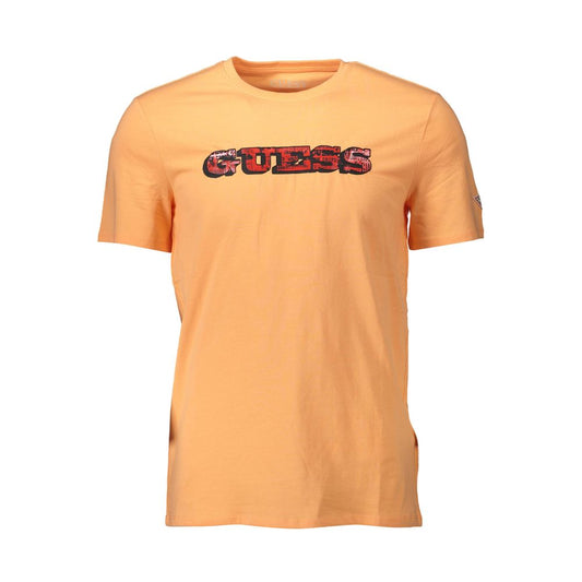 Guess Jeans Orangefarbenes Herren-T-Shirt aus Baumwolle
