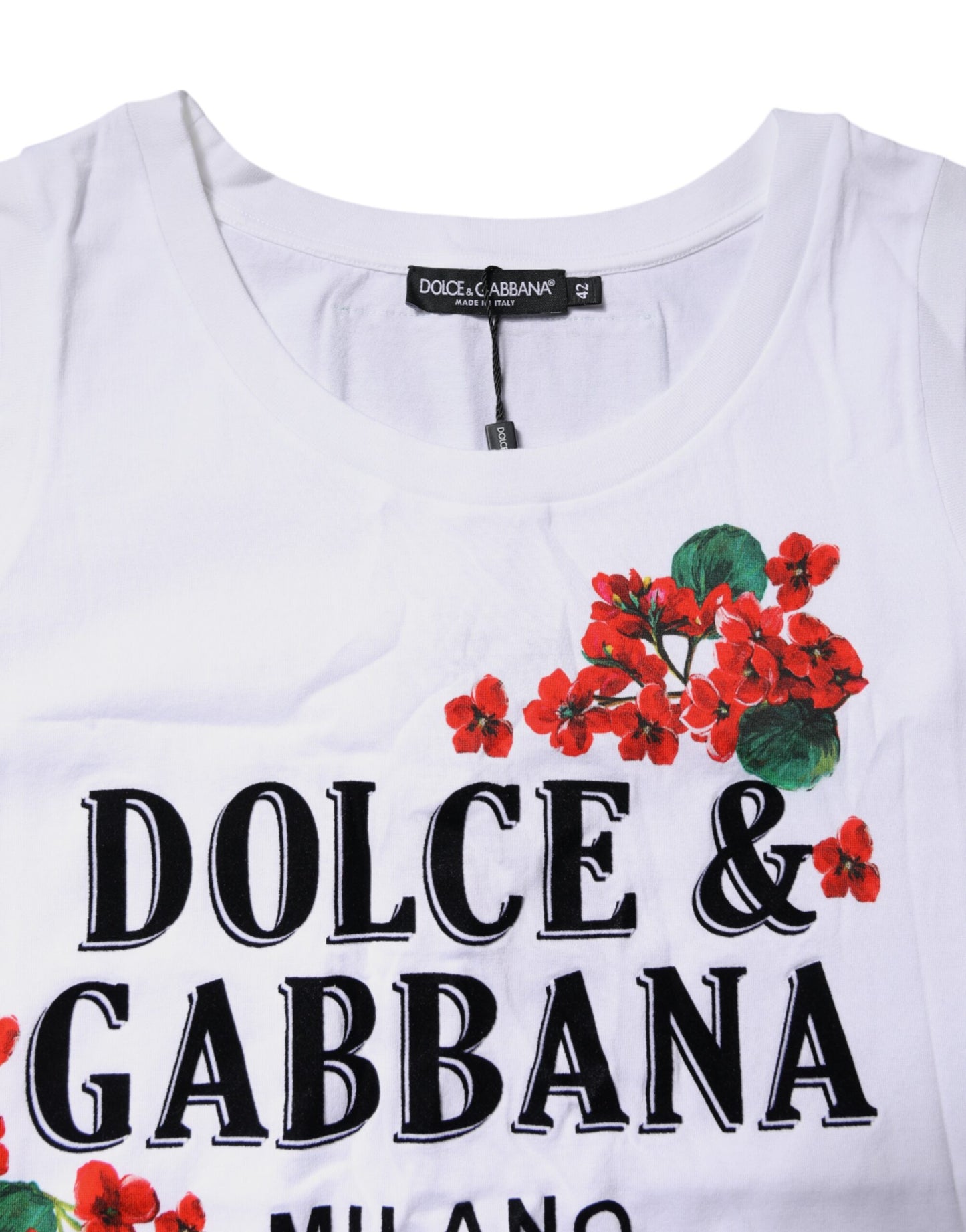 Dolce &amp; Gabbana – Weißes, ärmelloses Baumwoll-T-Shirt mit Blumendruck