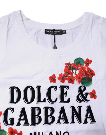Dolce &amp; Gabbana – Weißes, ärmelloses Baumwoll-T-Shirt mit Blumendruck