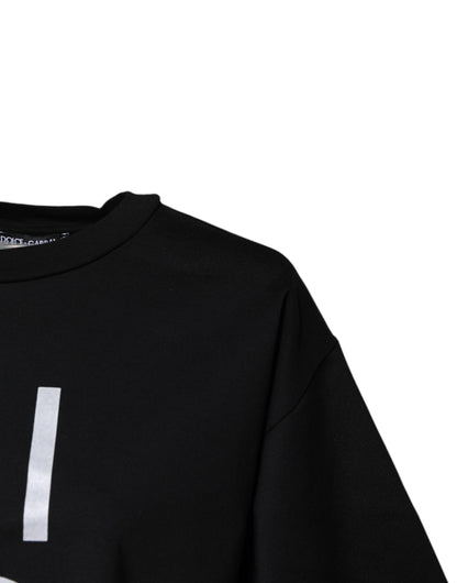Dolce &amp; Gabbana – Schwarzes T-Shirt aus bedruckter Baumwolle mit Rundhalsausschnitt