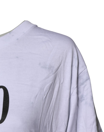 Dolce &amp; Gabbana – Weißes, bedrucktes T-Shirt aus Baumwolle mit Rundhalsausschnitt und Schnürung