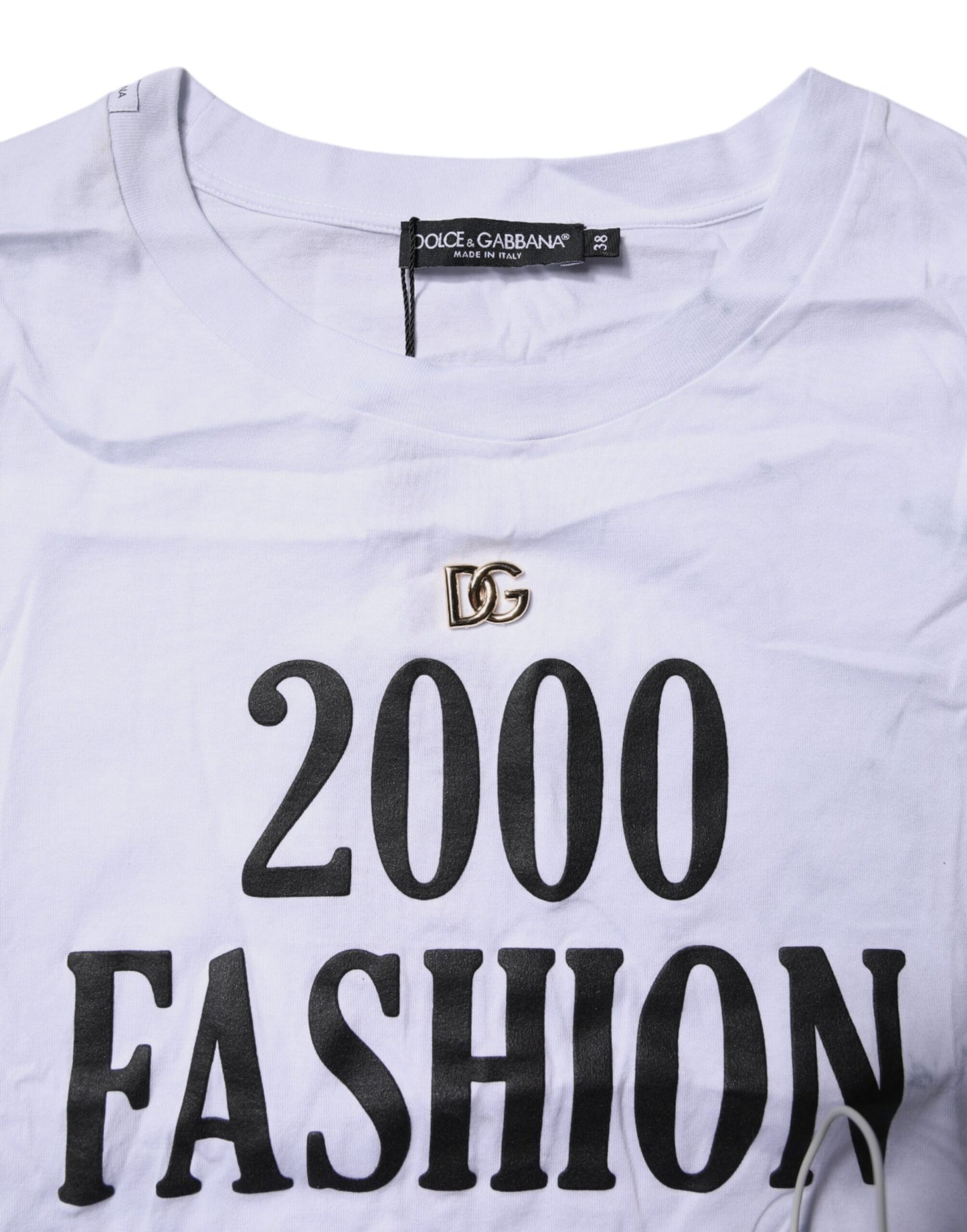 Dolce &amp; Gabbana – Weißes, bedrucktes T-Shirt aus Baumwolle mit Rundhalsausschnitt und Schnürung