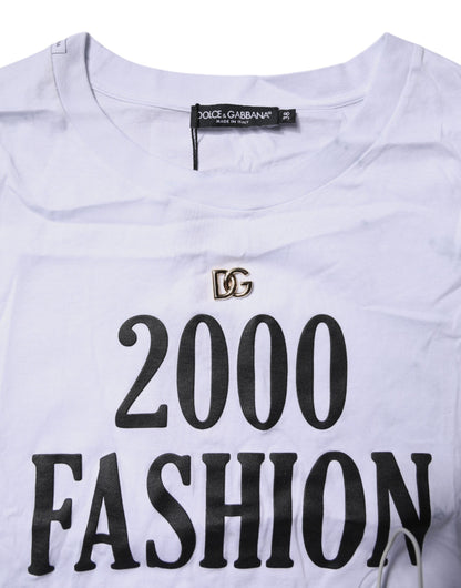 Dolce &amp; Gabbana – Weißes, bedrucktes T-Shirt aus Baumwolle mit Rundhalsausschnitt und Schnürung