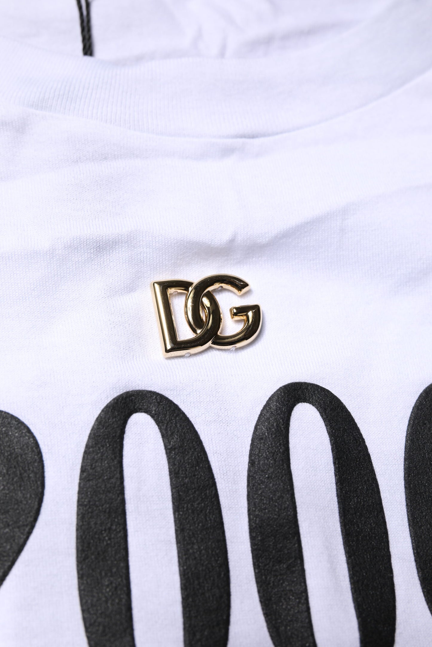 Dolce &amp; Gabbana – Weißes, bedrucktes T-Shirt aus Baumwolle mit Rundhalsausschnitt und Schnürung