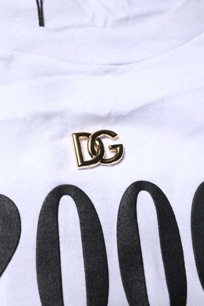 Dolce &amp; Gabbana – Weißes, bedrucktes T-Shirt aus Baumwolle mit Rundhalsausschnitt und Schnürung
