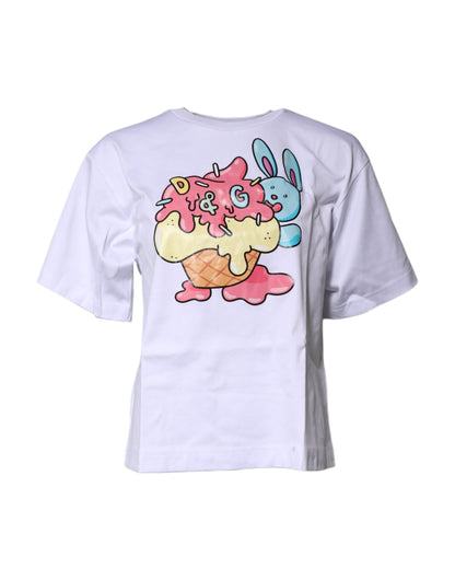 Dolce &amp; Gabbana – Weißes bedrucktes T-Shirt aus Baumwolle mit Rundhalsausschnitt