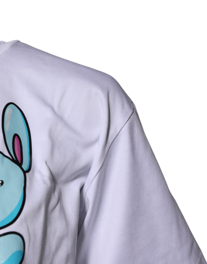 Dolce &amp; Gabbana – Weißes bedrucktes T-Shirt aus Baumwolle mit Rundhalsausschnitt